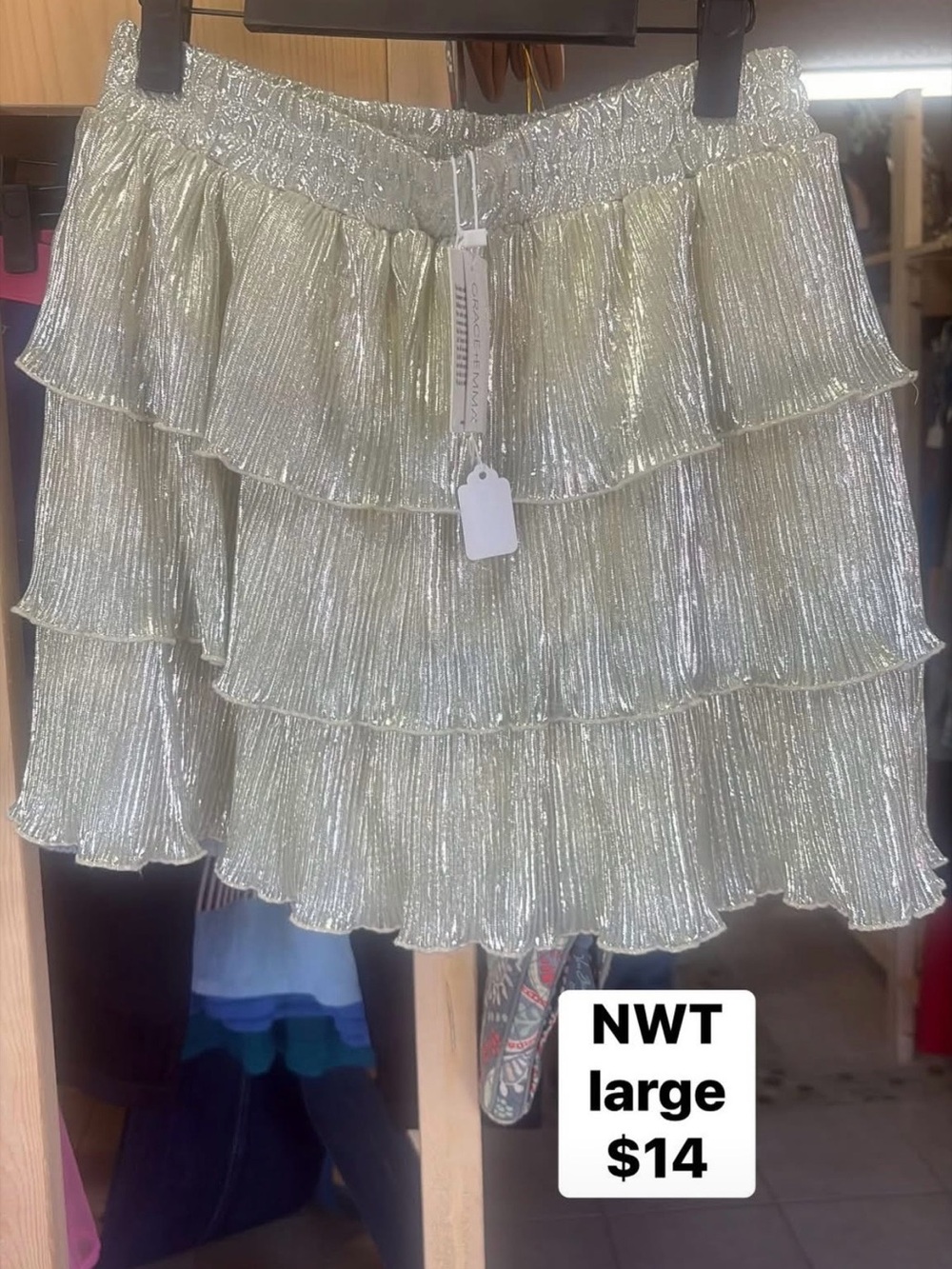 Metallic Tiered Ruffle Skirt - Silver